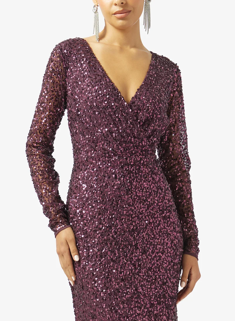 Namshi x  V Neck Bead Embellished Evening Gown for Women | Best Price UAE